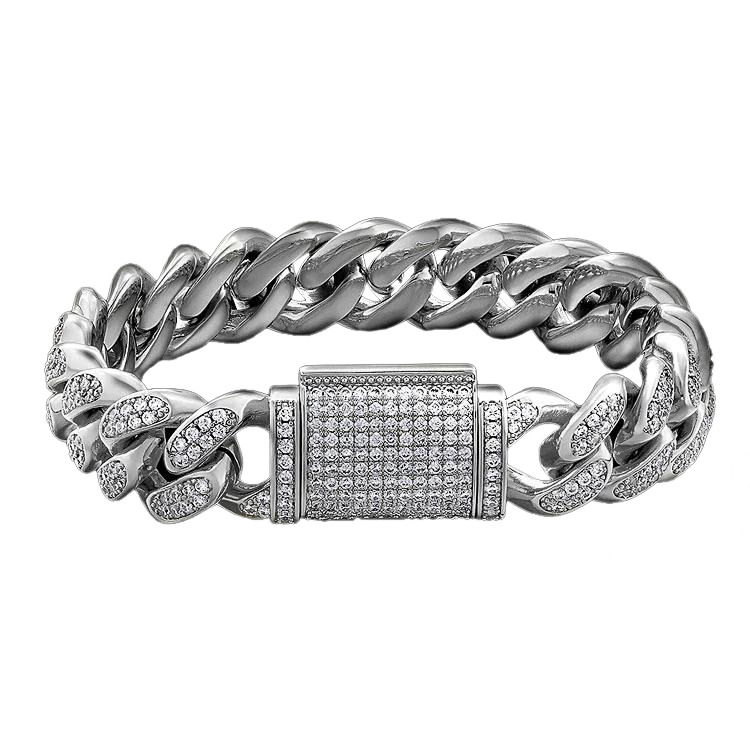 Big Daddy 12mm Iced Out Diamond Silver Cuban Bracelet