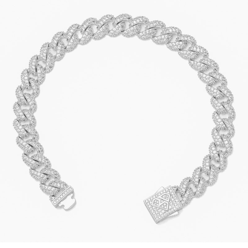 Big Daddy 9MM Diamond Curb Silver Bracelet