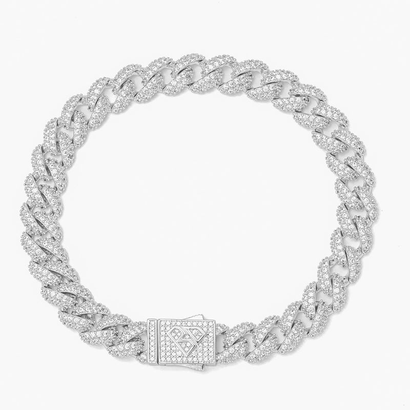 Big Daddy 9MM Diamond Curb Silver Bracelet