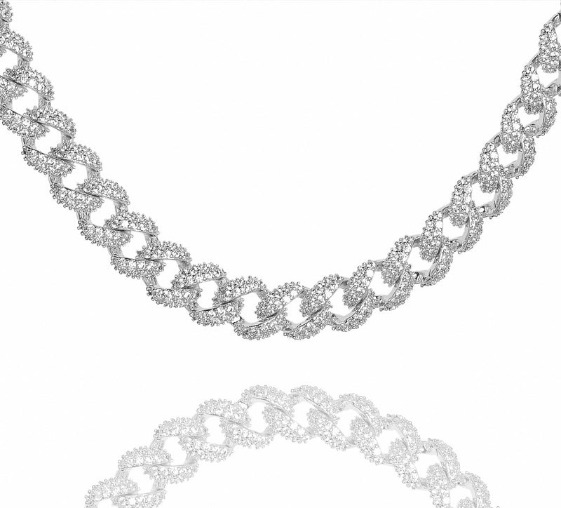 Big Daddy 9MM Diamond Curb Cuban Silver Chain