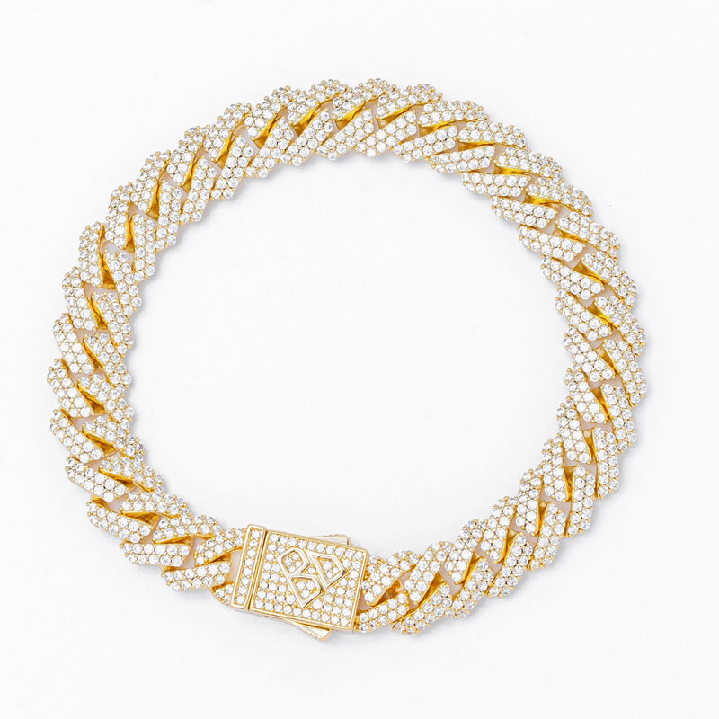 Big Daddy 10MM Straight Edge Cuban Diamond Gold Bracelet