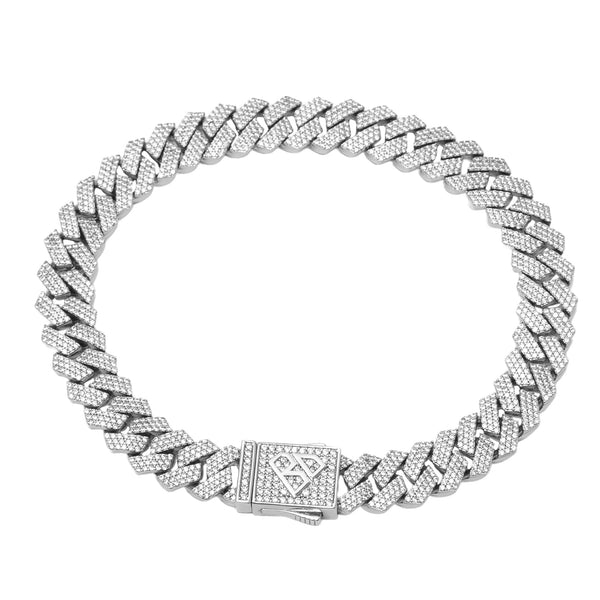 Big Daddy 10MM Cuban Diamond Prong Silver Bracelet