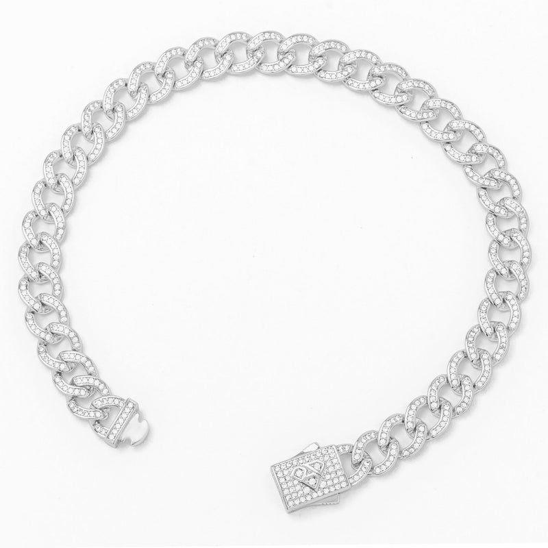 Big Daddy 8MM Iced Curb Cuban Silver Bracelet