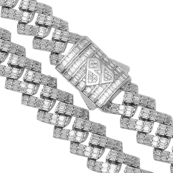 Big Daddy 12MM Baguette Cuban Diamond Silver Chain