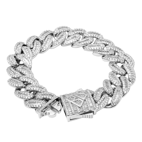 Big Daddy 20MM Baguette Iced Out Cuban Link Silver Bracelet