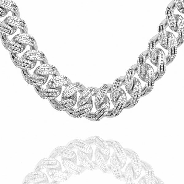 Big Daddy 20MM Baguette Iced Out Cuban Link Silver Chain