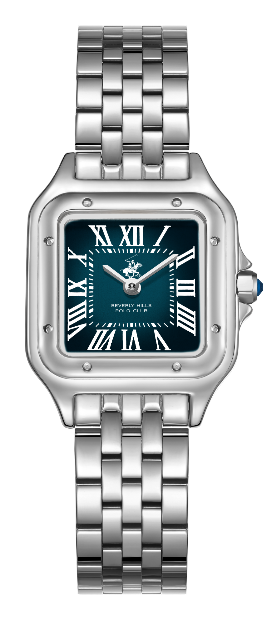 Beverly Hills Polo Club Roman Numeral Blue Dial Square Silver Watch BP3755C.370