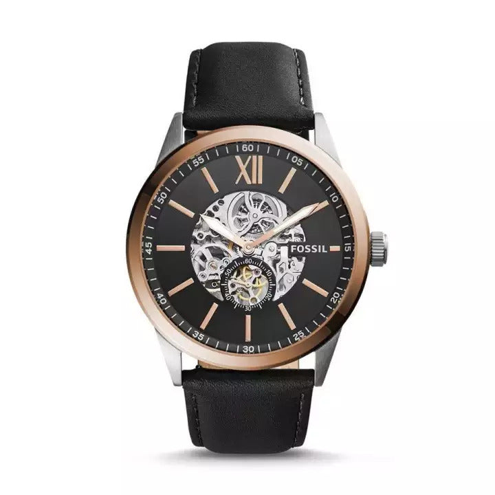 Fossil Flynn Mechanical Black Leather Men's Watch BQ2216