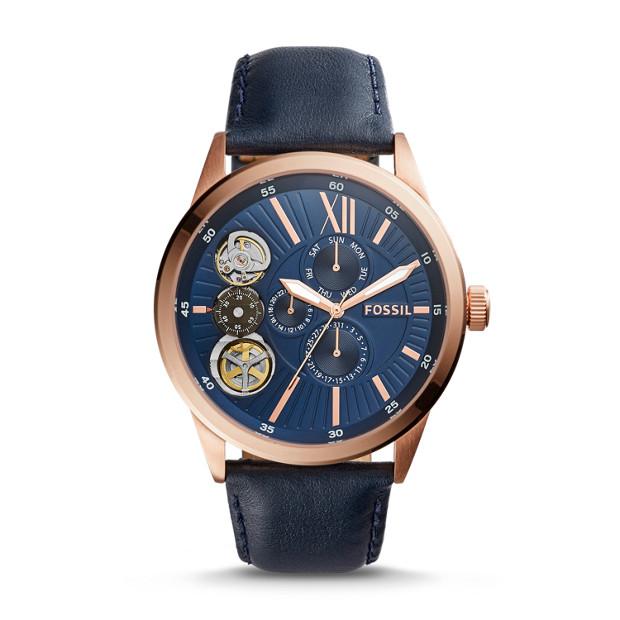 Fossil Flynn Mechanical Navy Leather Men's Watch BQ2219