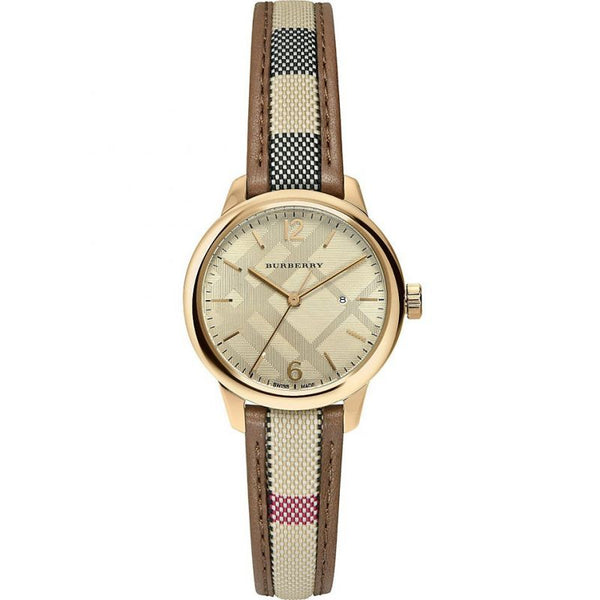 Burberry Women’s Swiss Made Leather Strap Gold Dial Women's Watch  BU10114 - Big Daddy Watches