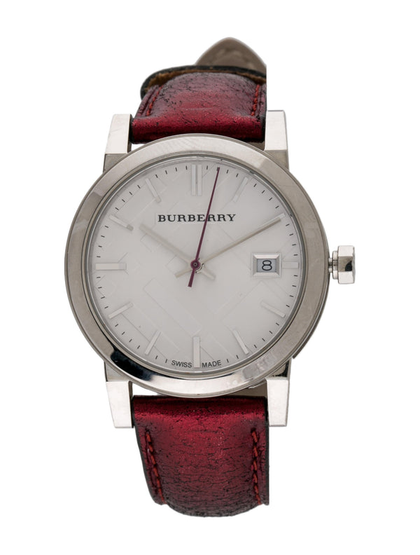 Burberry Ladies City Red Leather Strap Silver Dial Women's Watch  BU9123 - Big Daddy Watches