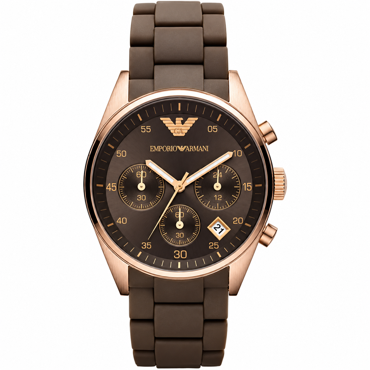 Emporio Armani Sportivo Chronograph Brown Dial Brown Silicone Strap Watch AR5891