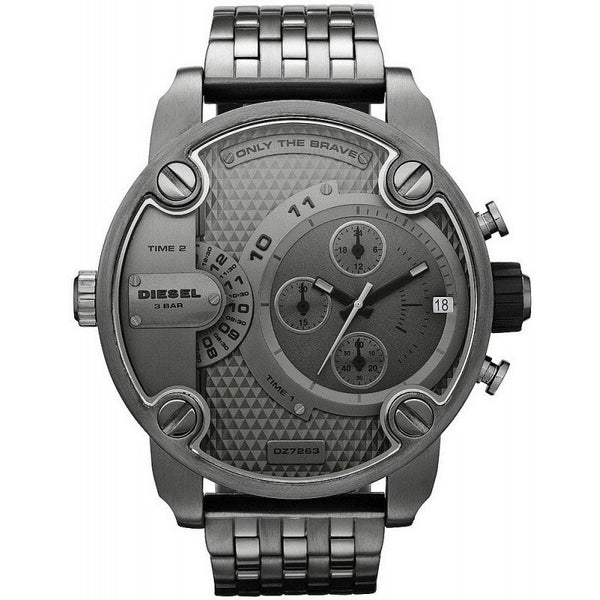 DIESEL Little Daddy Dual Time Chronograph Grey Dial Steel Men's Watch DZ7263