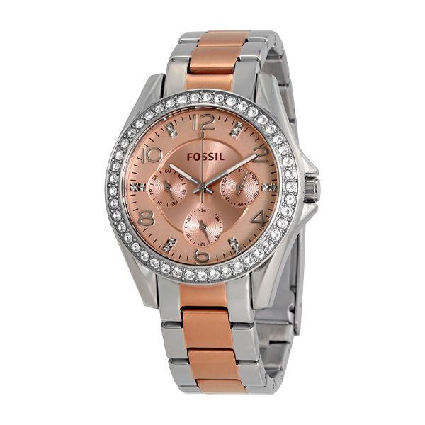 Fossil Riley Rose Gold Dial Ladies Multifunction Watch ES4145