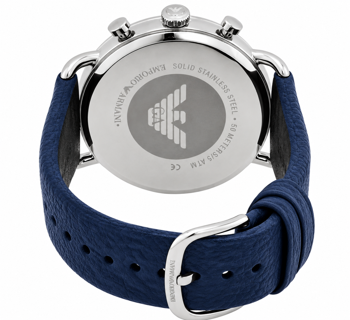 Emporio Armani Aviator Chronograph Blue Dial Navy Blue Genuine Leather Men's Watch - AR11105
