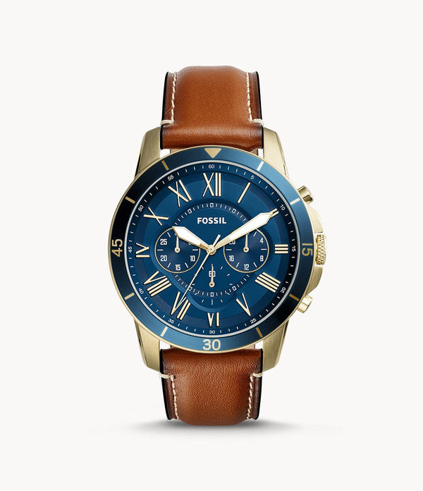 Fossil Grant Chronograph Blue Dial Leather Strap Men's Watch FS5268