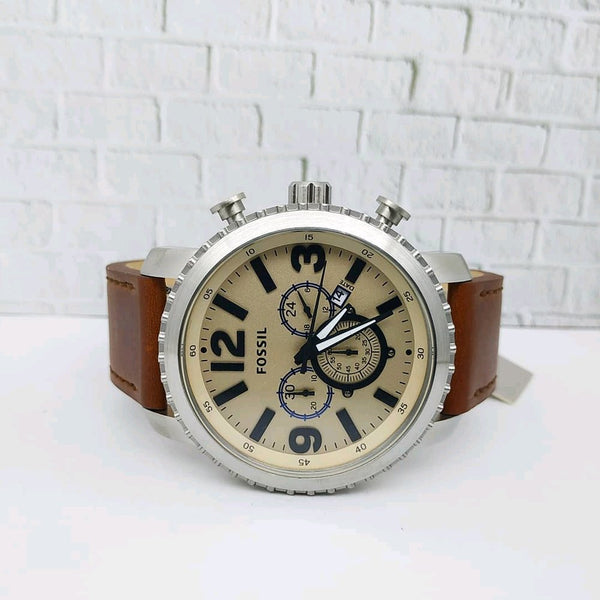 Fossil Big Face Chronograph Dial Leather Strap Men's Watch BQ2101