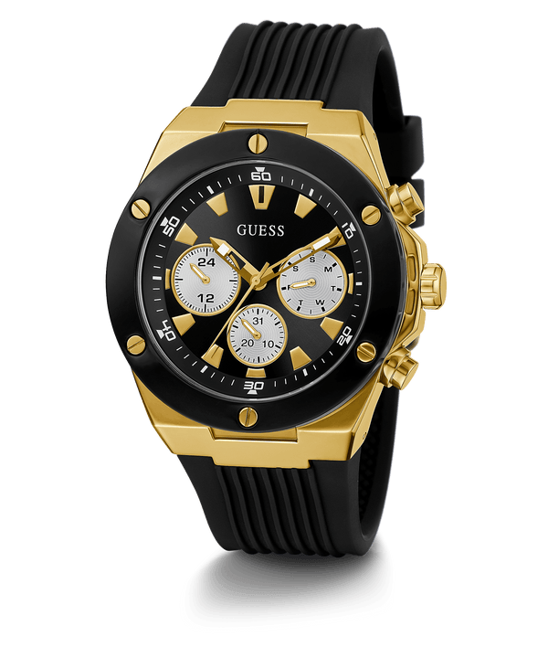 Guess Gold Case Black Strap Men's Watch GW0057G1