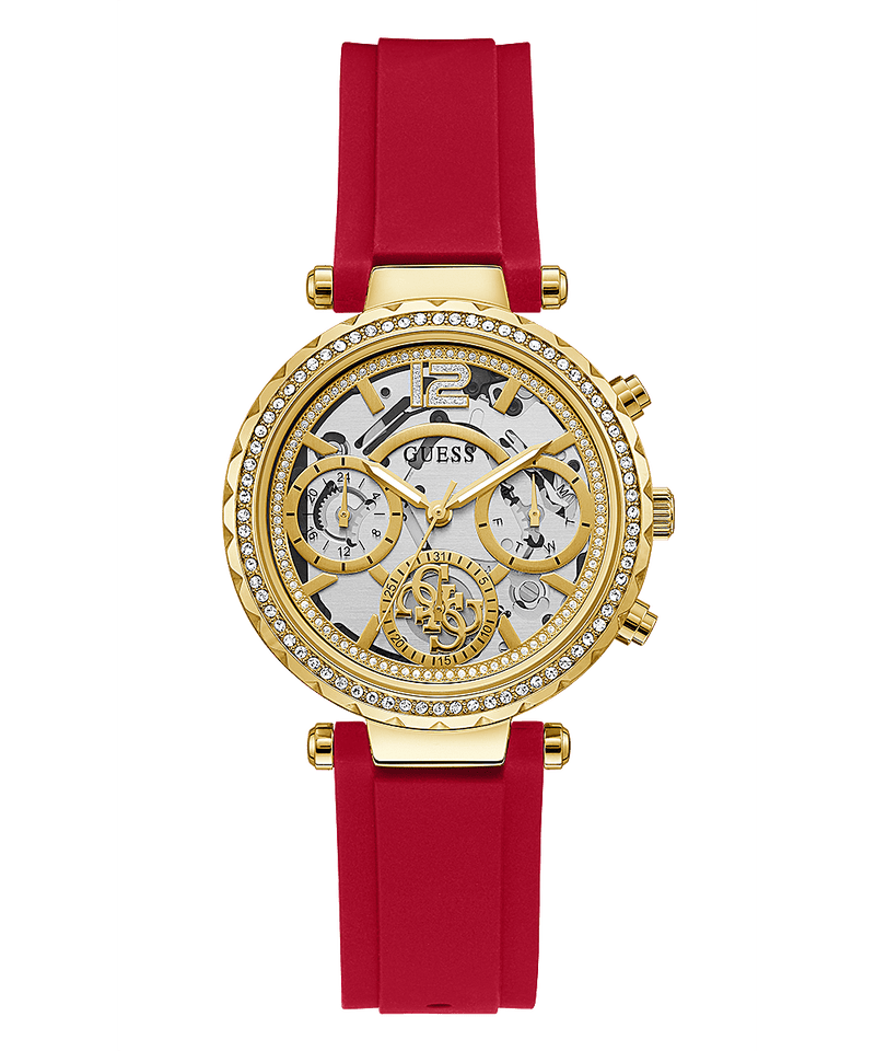 Guess Gold Tone Case Red Rubber Strap Women's Watch GW0484L1