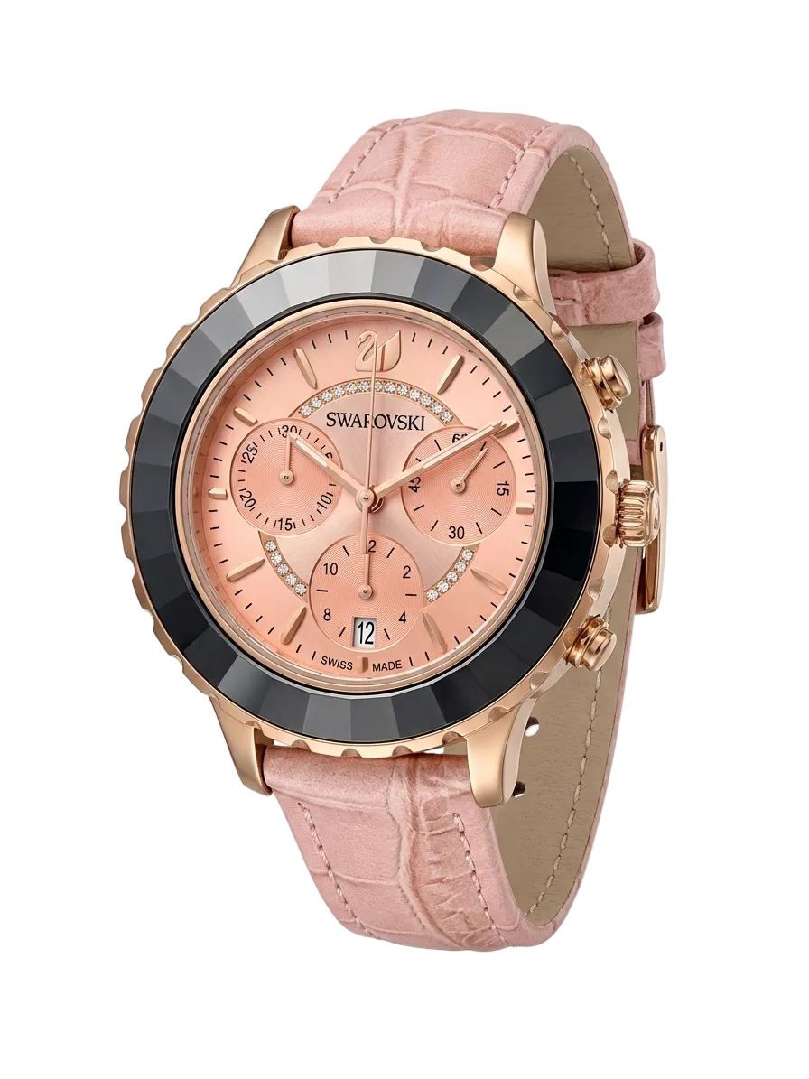 Swarovski Octea Lux Chrono Nude-Pink Tone Leather Strap Women's Watch 5452501