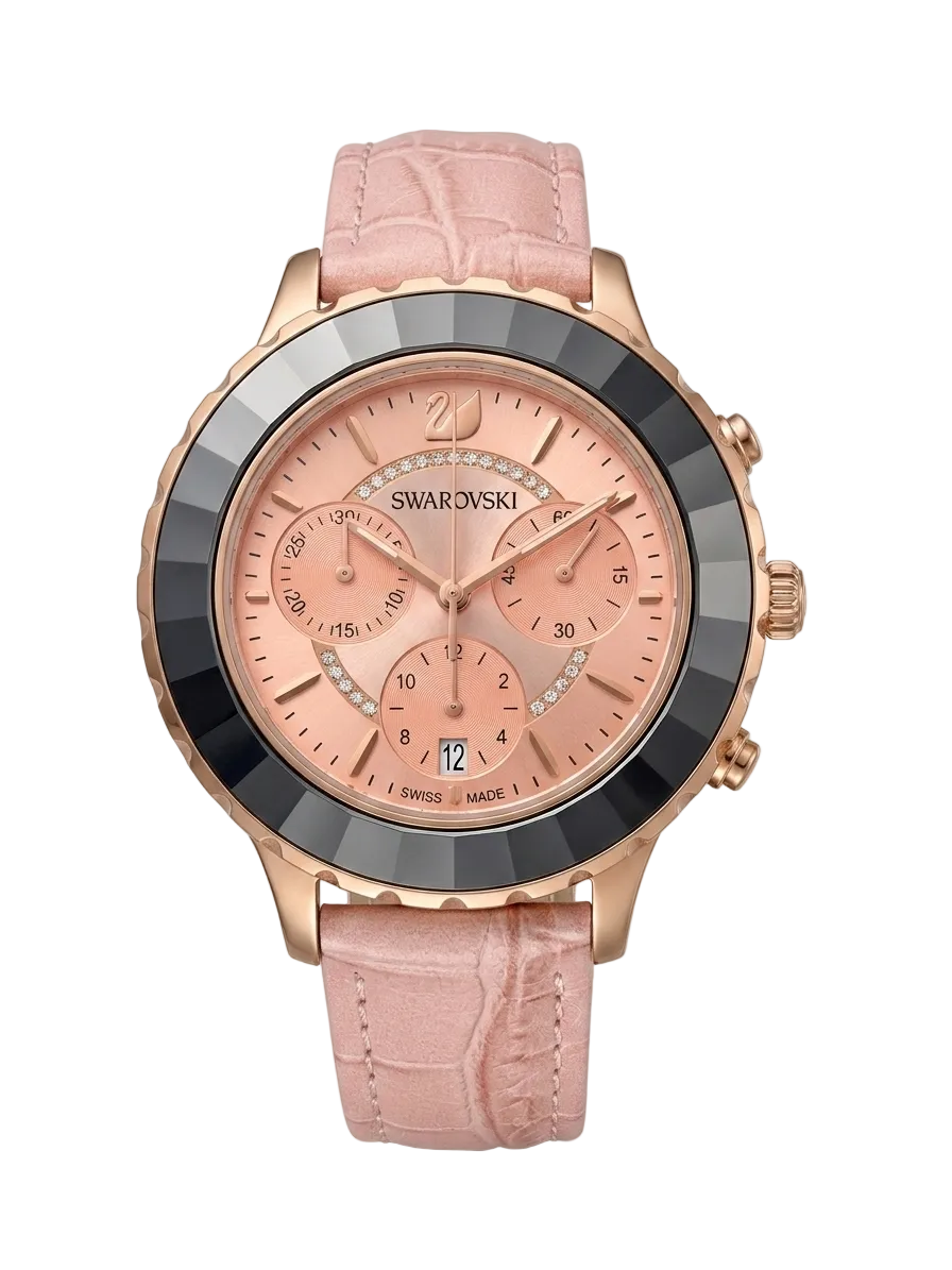Swarovski Octea Lux Chrono Nude-Pink Tone Leather Strap Women's Watch 5452501