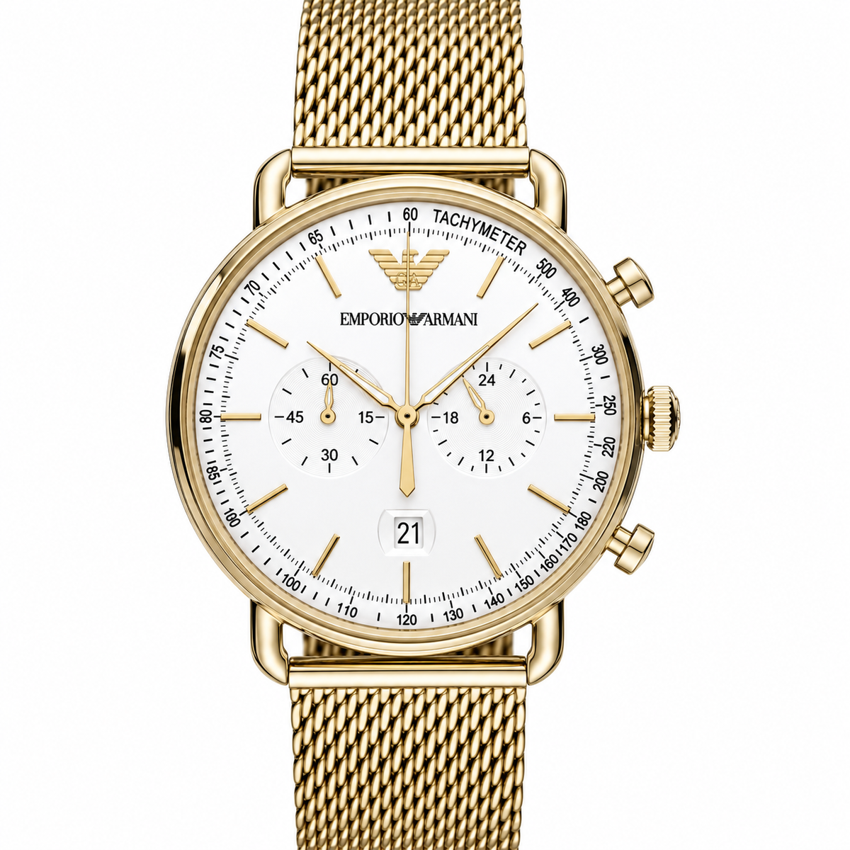 Emporio Armani Aviator Chronograph Gold Mesh Men's Watch - AR11315