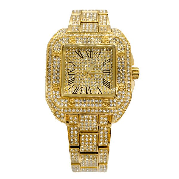 Big Daddy Square Bling Gold Watch