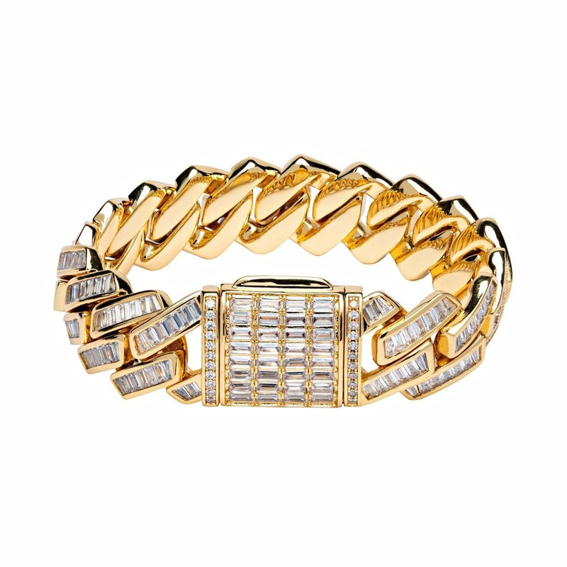 Big Daddy 12mm Iced Out Diamond Gold Cuban Baguette Bracelet