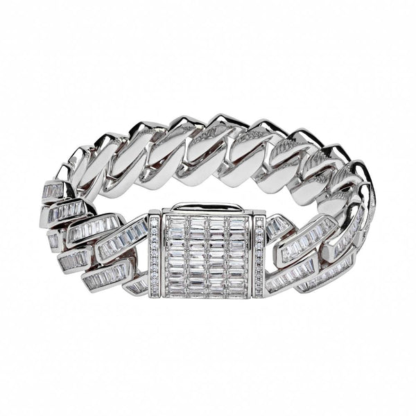 Big Daddy 12mm Iced Out Diamond Silver Cuban Baguette Bracelet