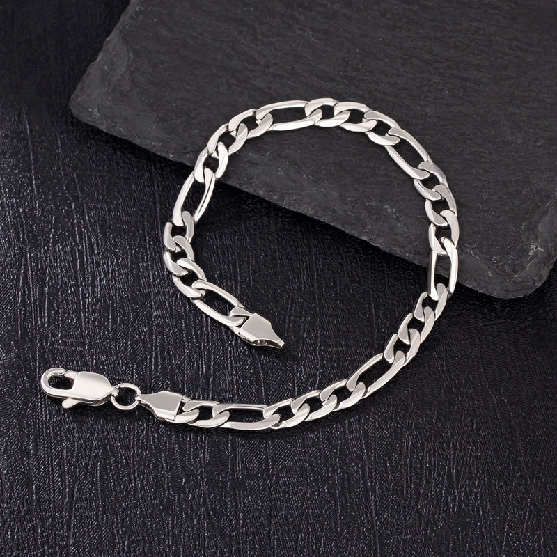 Big Daddy 6mm Steel Figaro Silver Bracelet