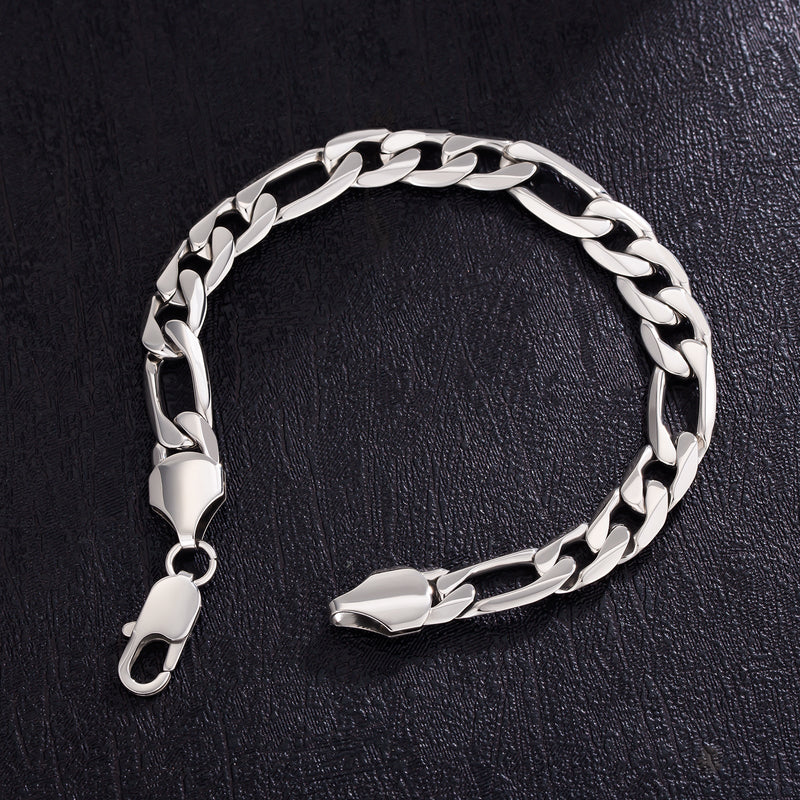 Big Daddy 9mm Steel Figaro Silver Bracelet