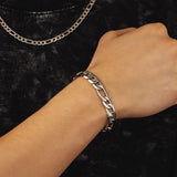 Big Daddy 9mm Steel Figaro Silver Bracelet