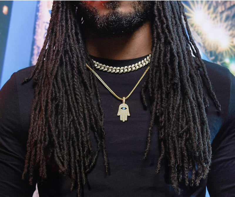 Big Daddy Iced Out Hamsa Hand Pendant Necklace