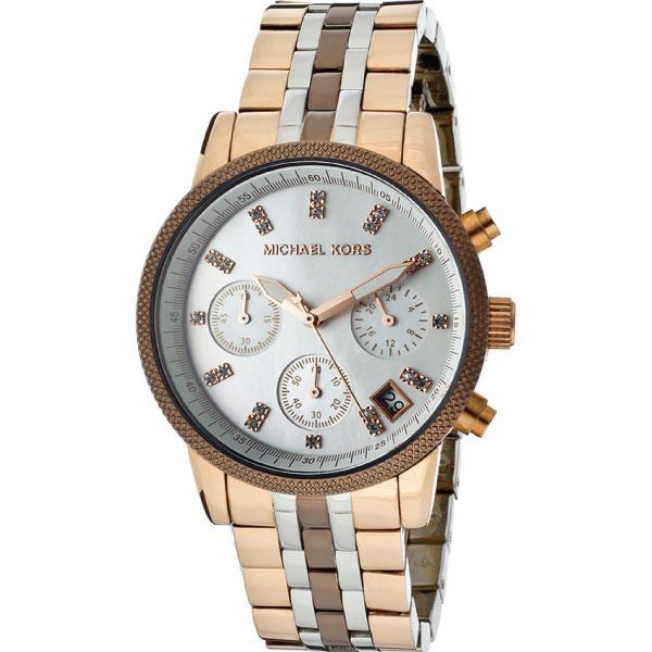 Michael Kors Ritz Champagne White Dial Tri-Tone Ladies Watch MK5642
