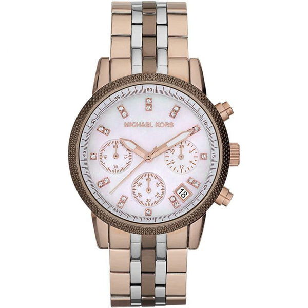 Michael Kors Ritz Champagne White Dial Tri-Tone Ladies Watch MK5642