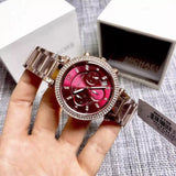 Michael Kors Parker Chronograph Red Dial Rose Gold Ladies Watch MK6106
