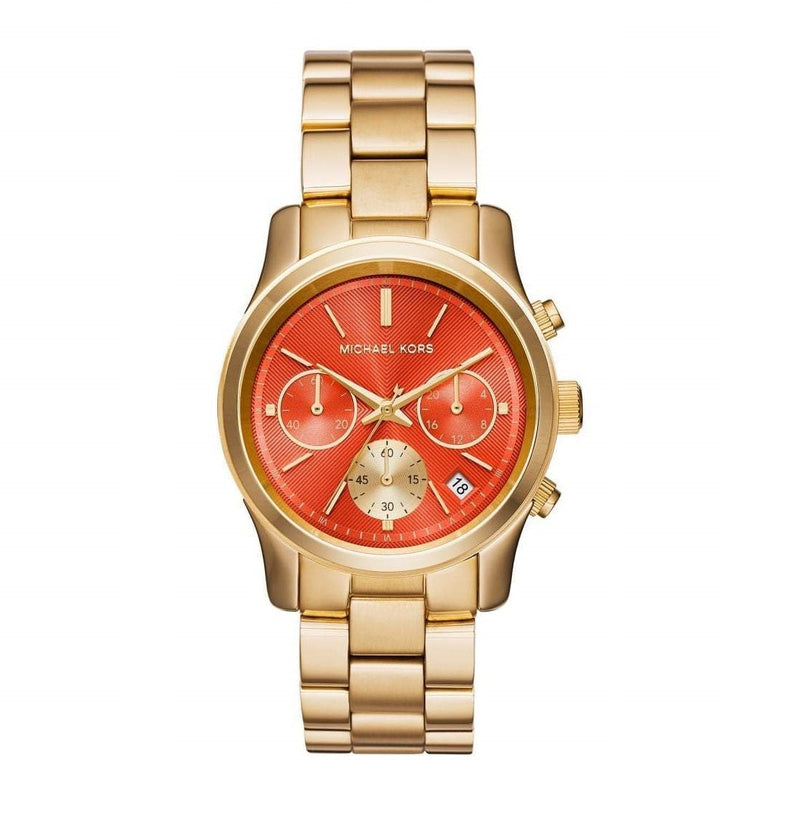 Michael Kors Runway Chronograph Orange Dial Gold Ladies Watch MK6162