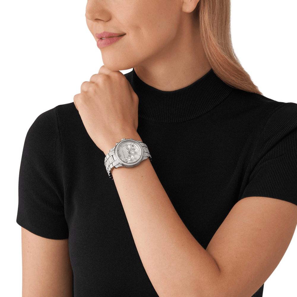 Michael Kors Runway Pavé Chronograph Silver Women's Watch - MK7434