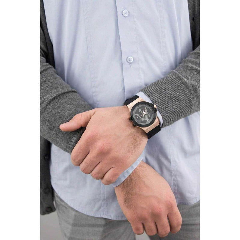 Maserati Potenza Black Dial Rubber Strap Men's Watch R8851108002
