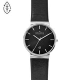 Skagen Ancher Black Dial Leather Strap Men's Watch SKW6104