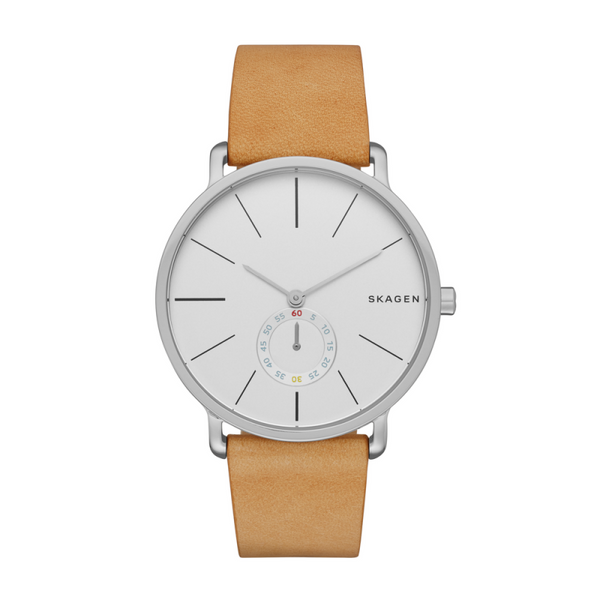 Skagen Hagen White Dial Tan Leather Strap Watch SKW6215
