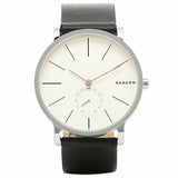 Skagen Hagen Silver Dial Black Leather Strap Watch SKW6274