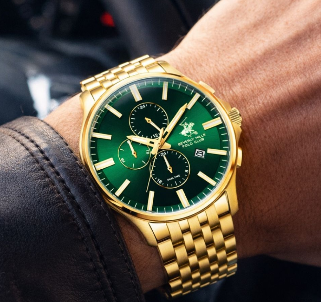 Beverly Hills Polo Club Dual Time Green Dial Gold Watch BP3852X.170
