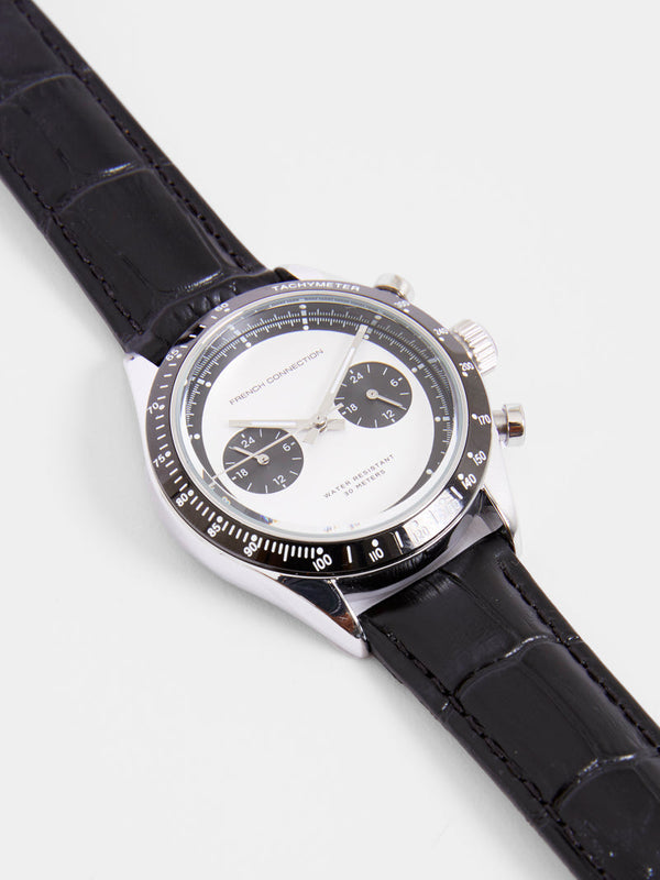 French Connection Black Leather Strap with White Dial Men's Watch TWVDA01 - Big Daddy Watches #2