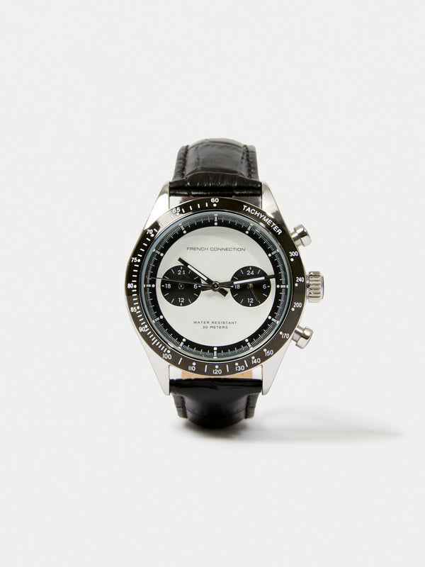 French Connection Black Leather Strap with White Dial Men's Watch  TWVDA01 - Big Daddy Watches