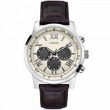 Guess Men's White Dial Leather Band Watch W0380G1