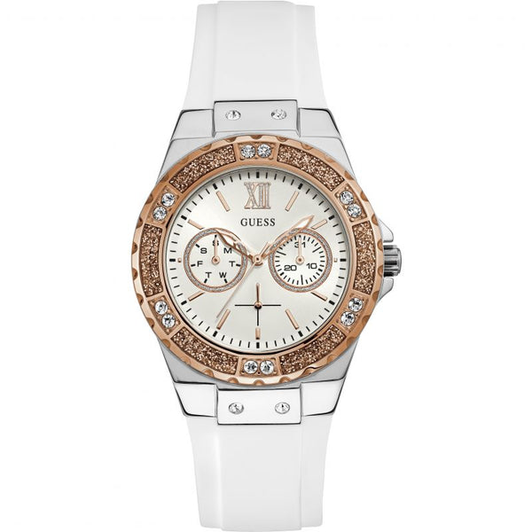 Guess Limelight Crystal White Dial White Silicone Ladies Watch W1053L2