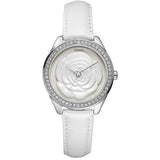 Guess Rosette White Dial Leather Strap Ladies Watch W75043L1