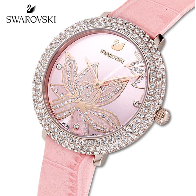 Swarovski Crystal Quartz Pink Dial Pink Leather Strap Women's Watch 5575217
