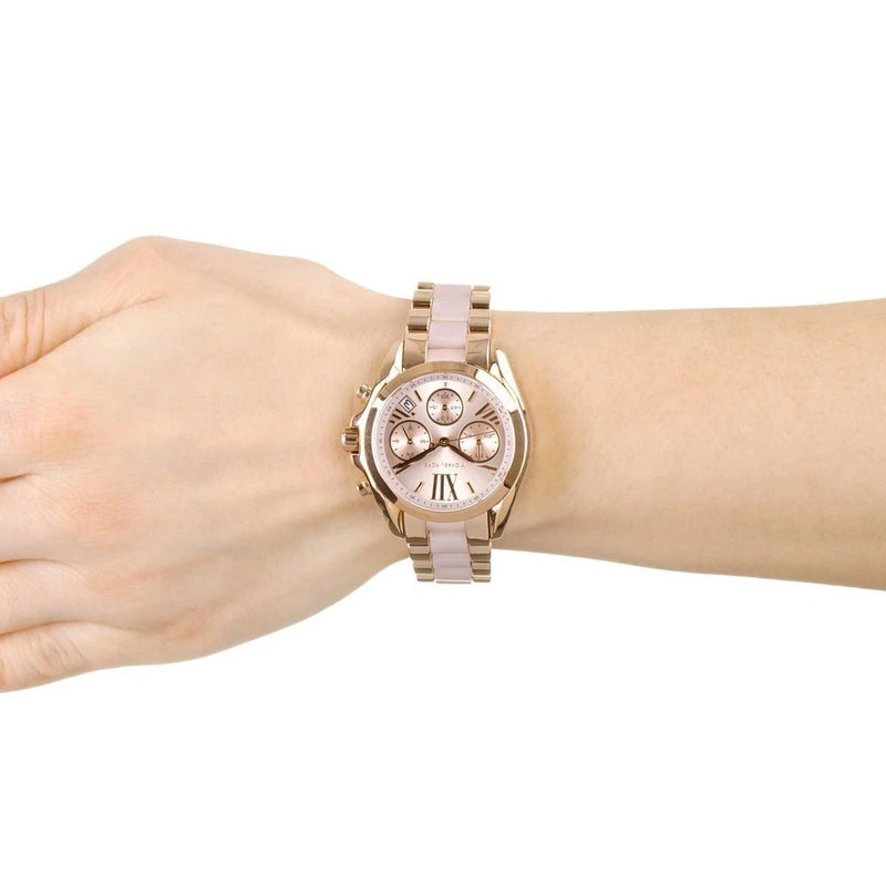 Michael Kors Bradshaw Mini Chronograph Rose Dial Steel Ladies Watch MK6066 Water resistance: 100 meters / 330 feet Movement: Quartz